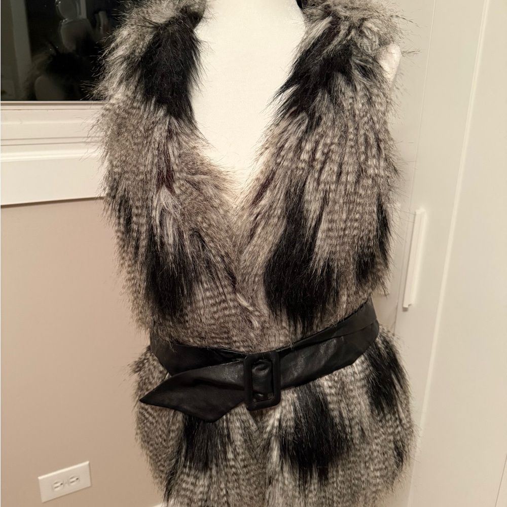 Fever Black and Gray Faux Fur Vest